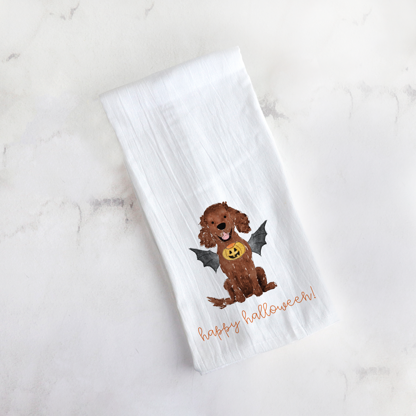 Spooky Halloween Black Parti Spaniel Tea Towel