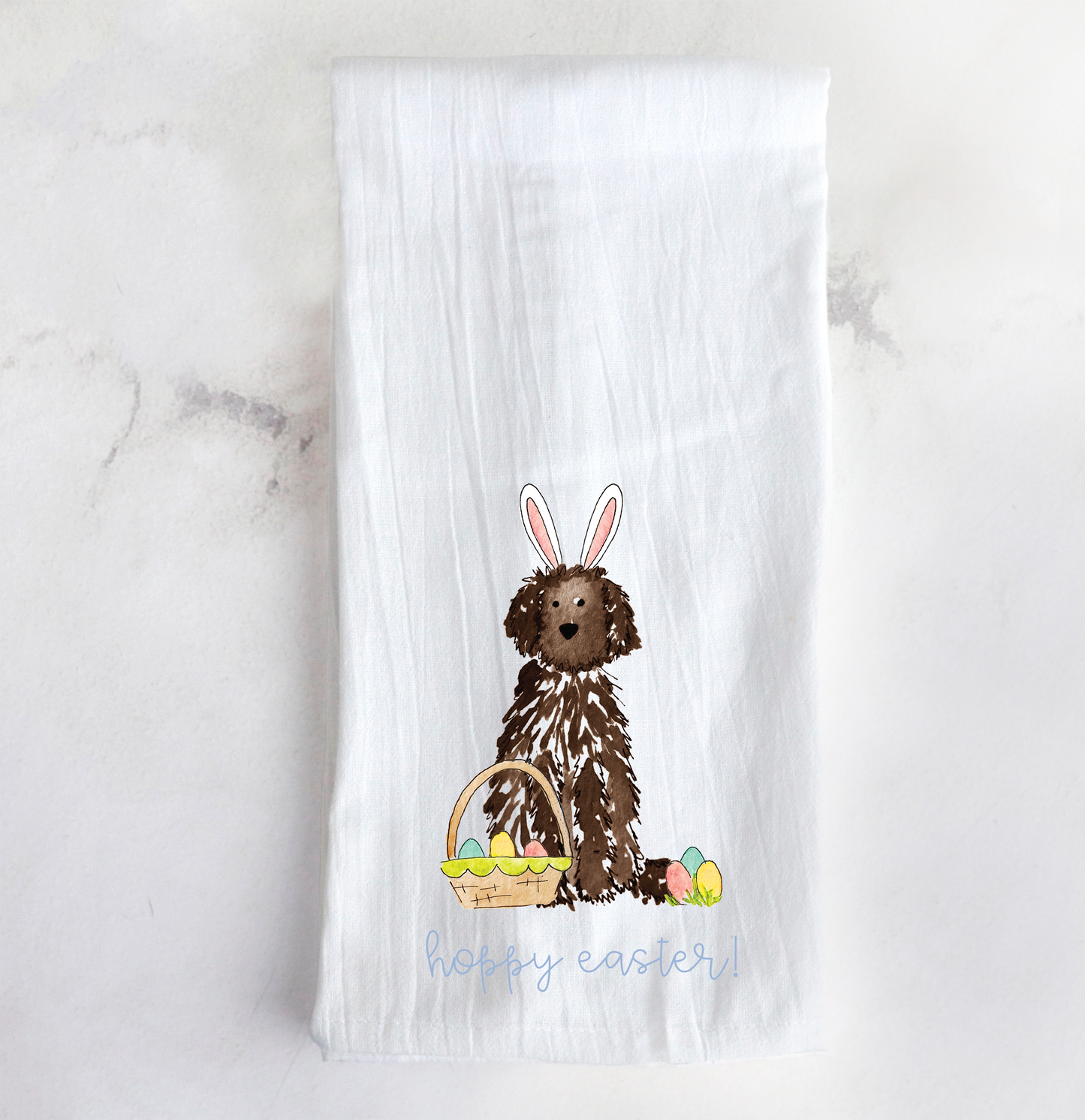 *Quick Ship* Easter Funny Bunny Brown Doodle Tea Towel