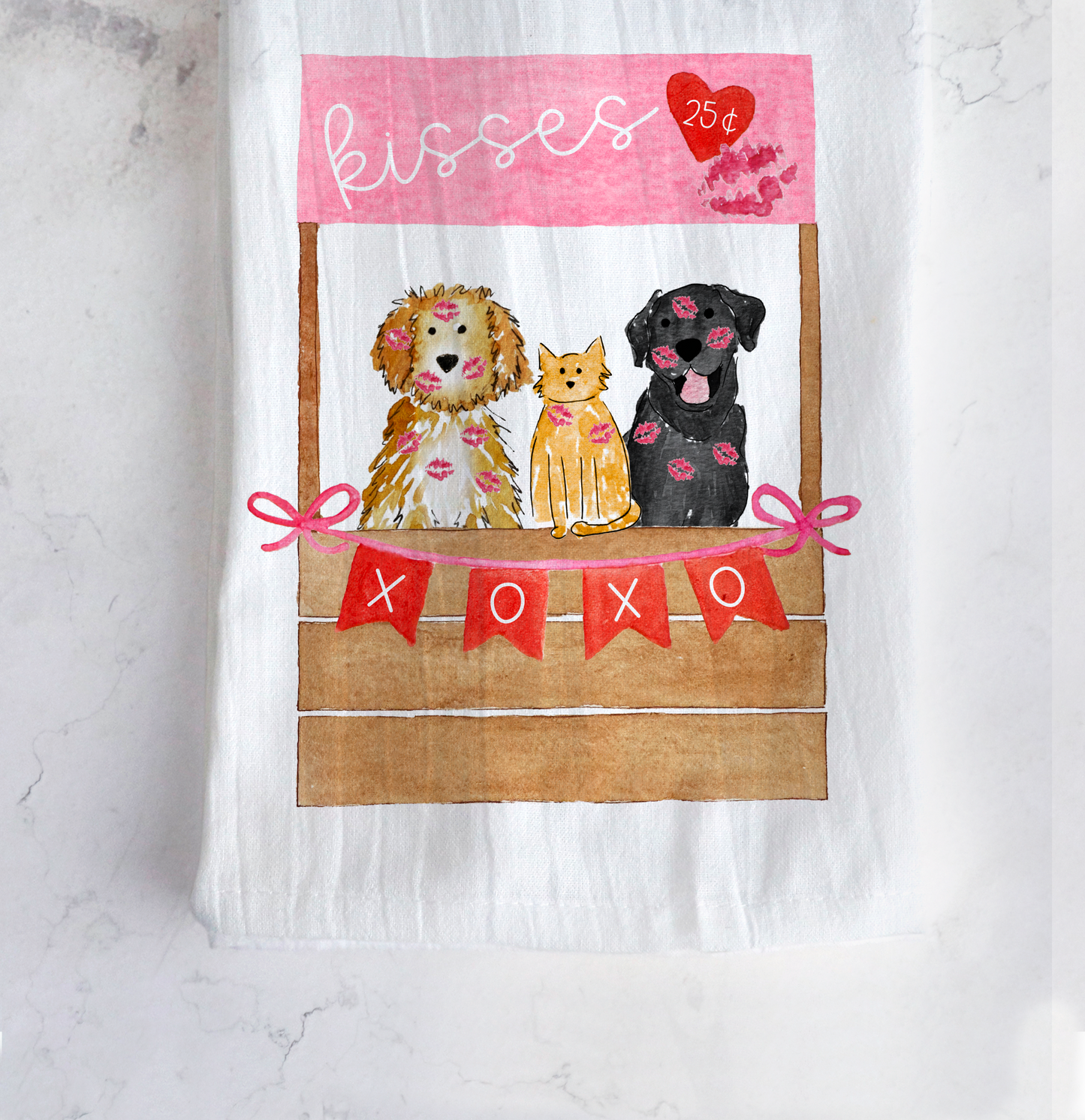Valentines Day Kissing Booth Mix and Match Pet Tea Towel