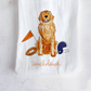 Sporty Football Golden Retriever Tea Towel