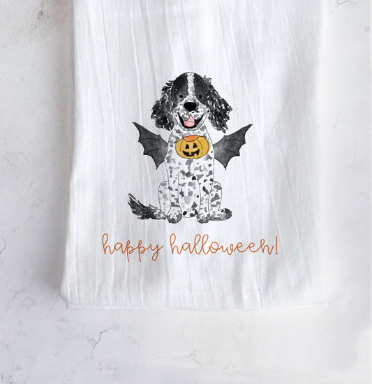 Spooky Halloween Black Parti Spaniel Tea Towel