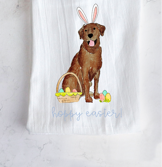Funny Bunny Easter Lab Tea Towel