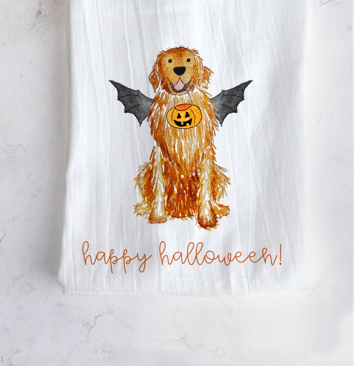 Spooky Halloween Golden Retriever Tea Towel