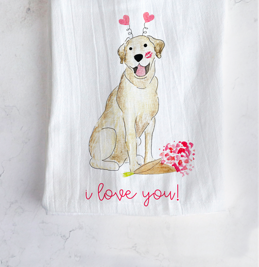 Lovey Dovey Valentine Lab Tea Towel