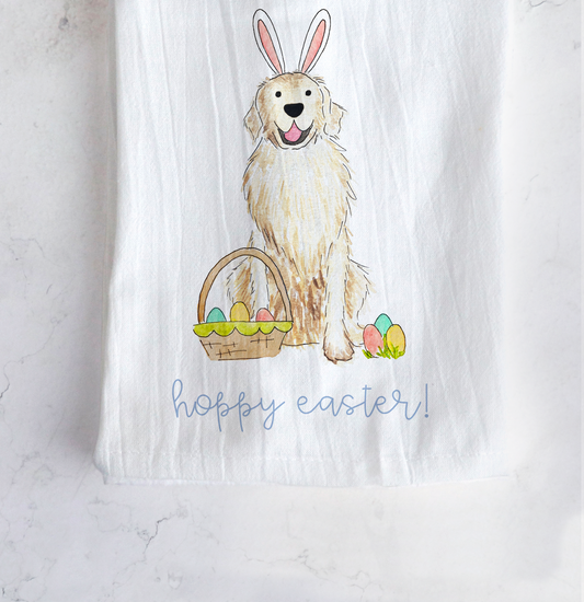 Golden Retriever Funny Bunny Tea Towel
