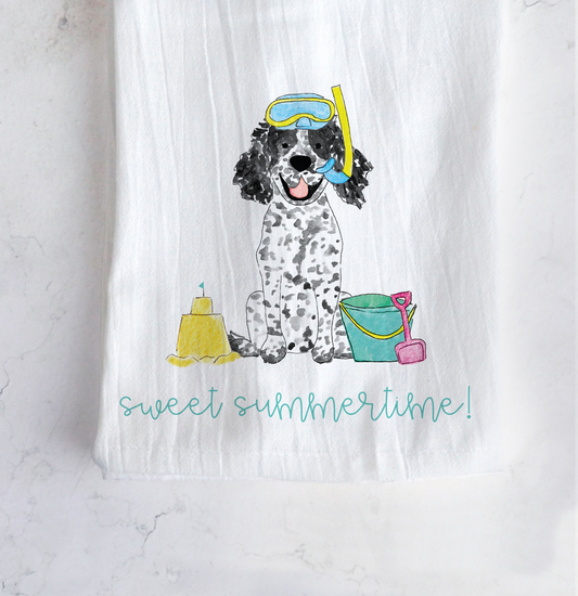 Sandy Summer Spaniel Tea Towel
