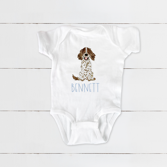 Personalized Spaniel Baby One Piece