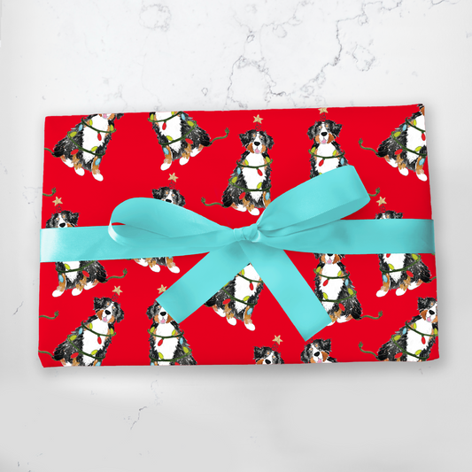 Festive Christmas Bernese Mountain Dog Gift Wrap - Red