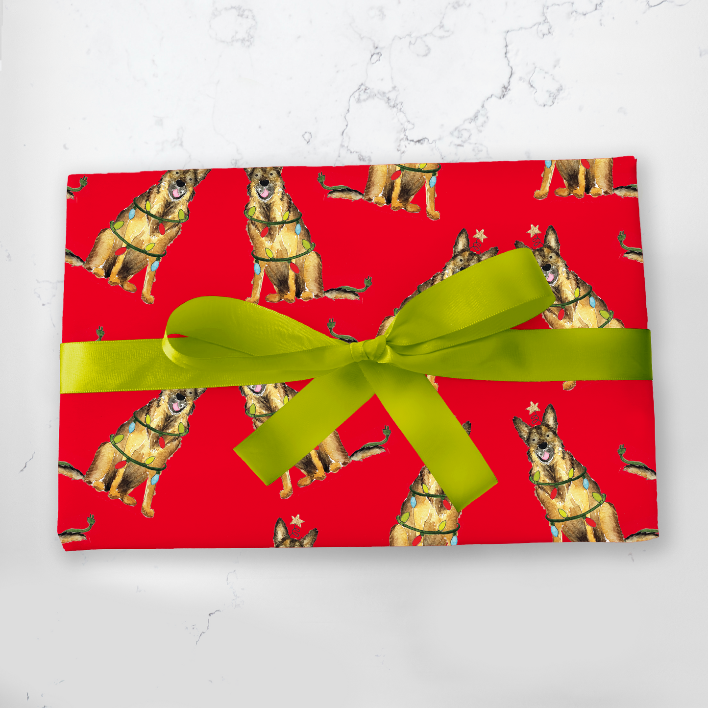 Festive Christmas German Shepherd Gift Wrap - Red