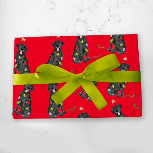 Festive Christmas Black Lab Gift Wrap - Red