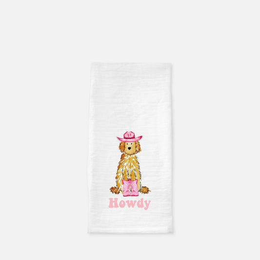 Howdy Cowgirl Apricot Doodle Tea Towel