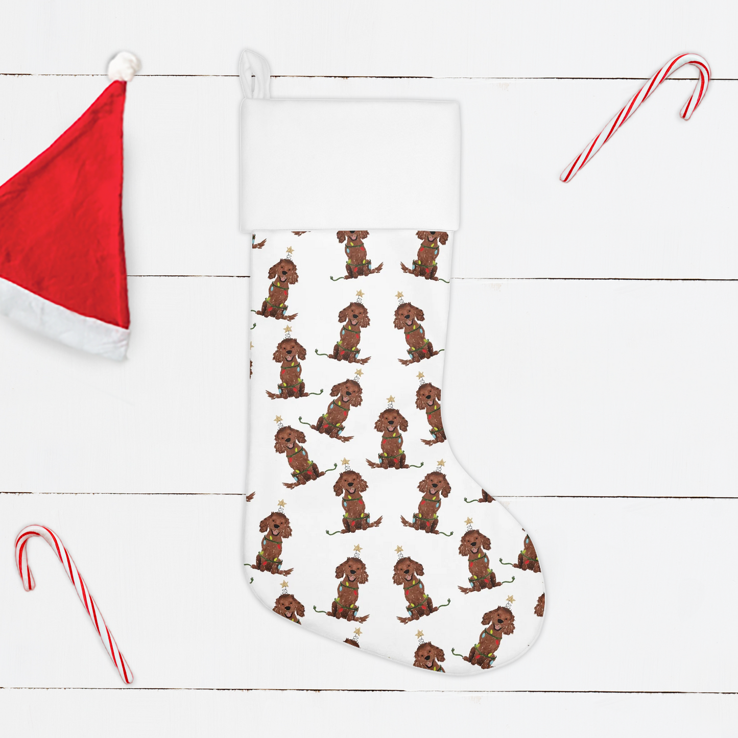Festive Christmas Brown Spaniel Stocking | Christmas Boykin Spaniel Pet Stockings, Dog Stocking