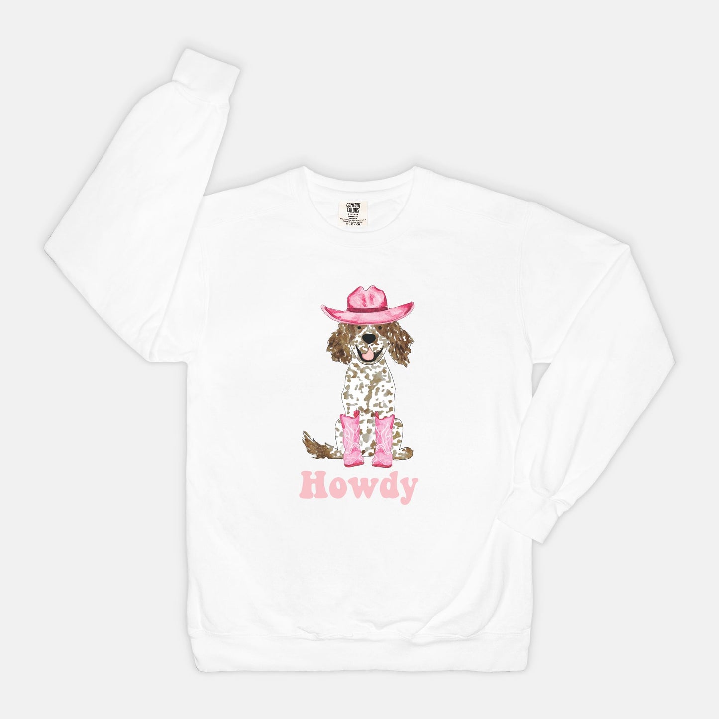 Howdy Cowgirl Brown Parti Spaniel Comfort Color Sweatshirt