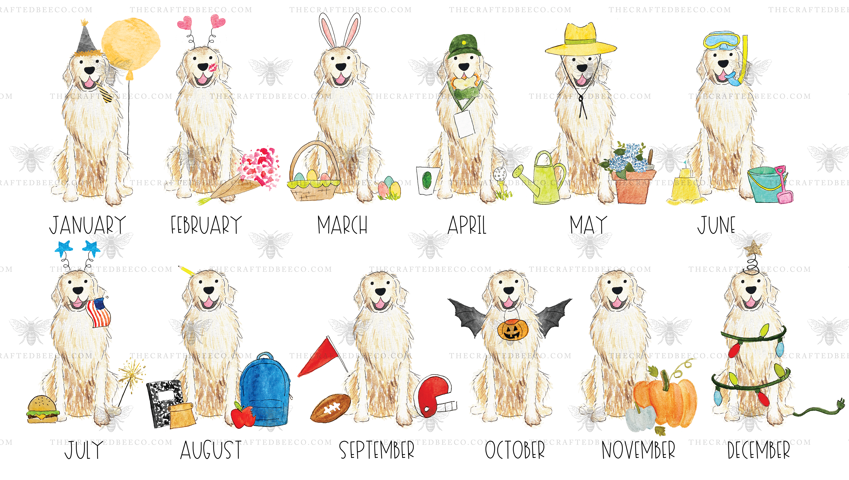 Light Golden Retriever 2024 Calendar The Crafted Bee Co   Calendarmonthslight 