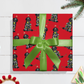 Festive Christmas Black Doodle Gift Wrap - Red