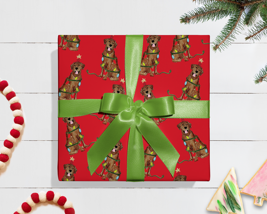Festive Christmas Chocolate Lab Gift Wrap - Red