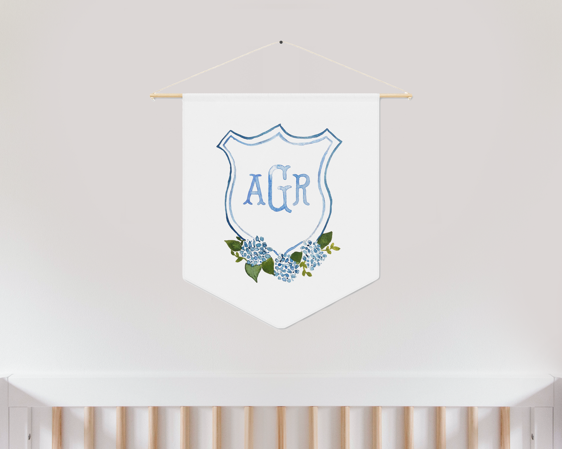 Monogram Crest Wall Art for Baby Boy Nursery - Watercolor Golden