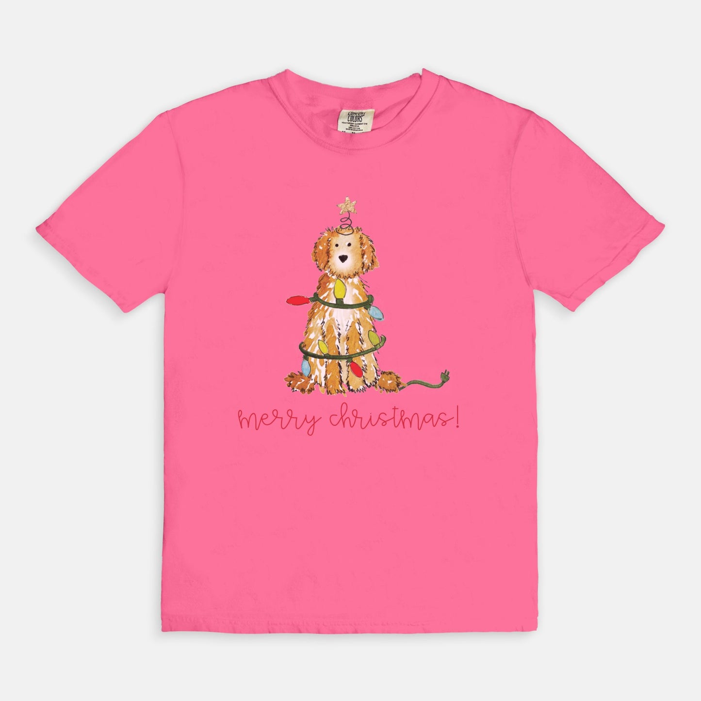 Festive Christmas Apricot and Cream Doodle Comfort Colors Tee