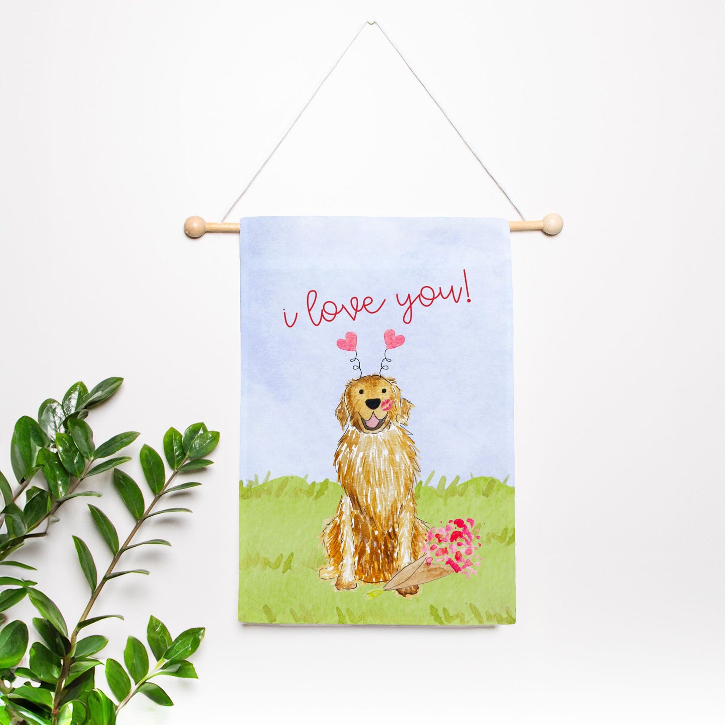 Lovey Valentines Day Golden Retriever Garden Flag