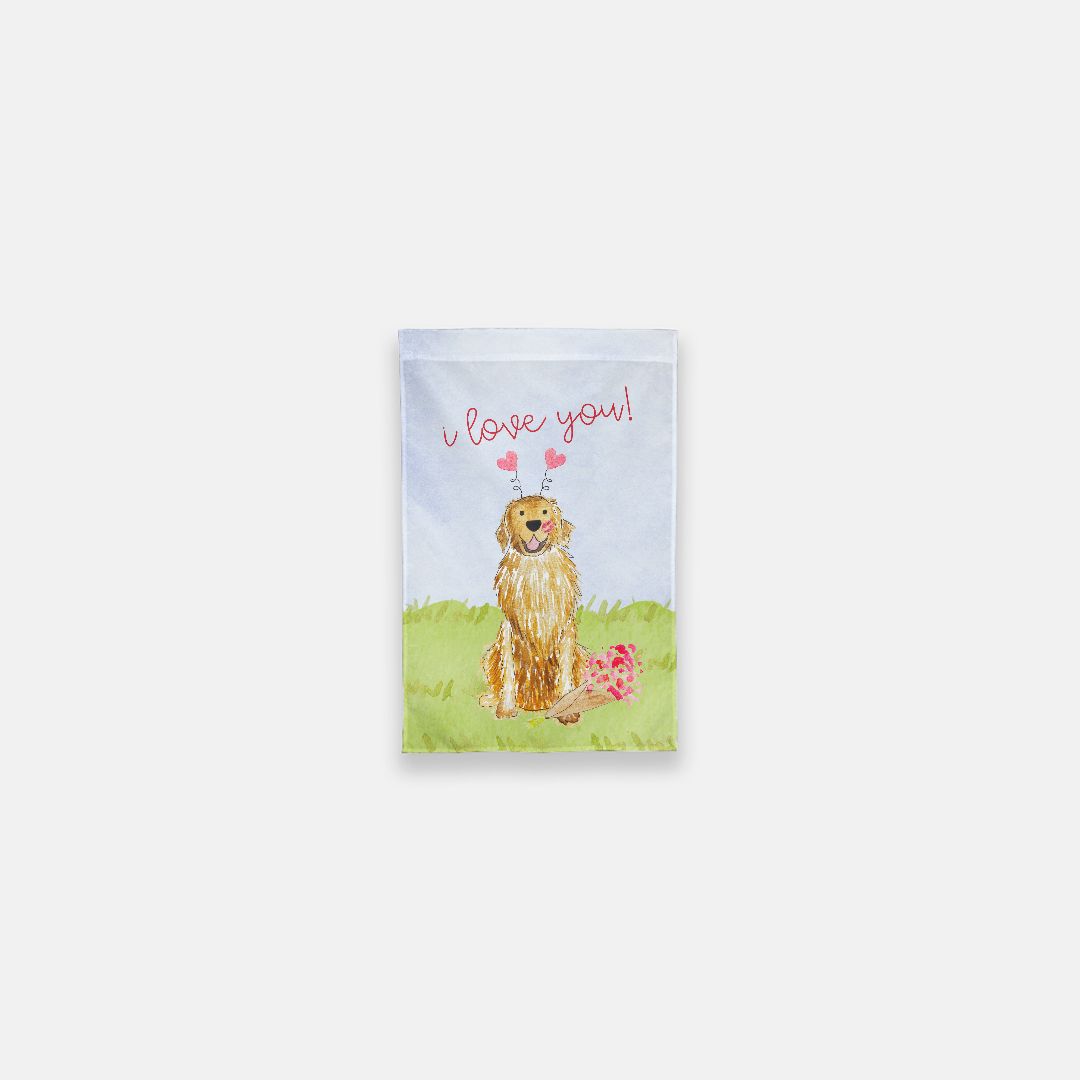 Lovey Valentines Day Golden Retriever Garden Flag