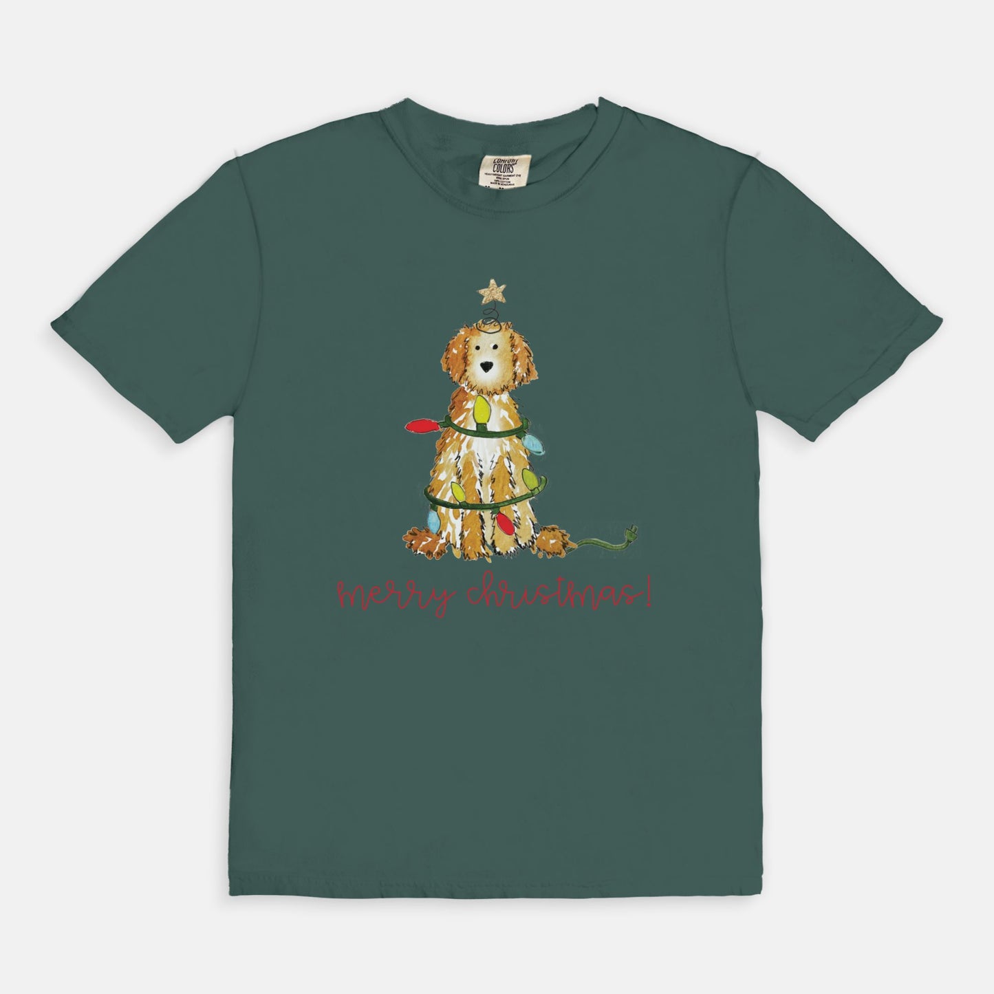 Festive Christmas Apricot and Cream Doodle Comfort Colors Tee