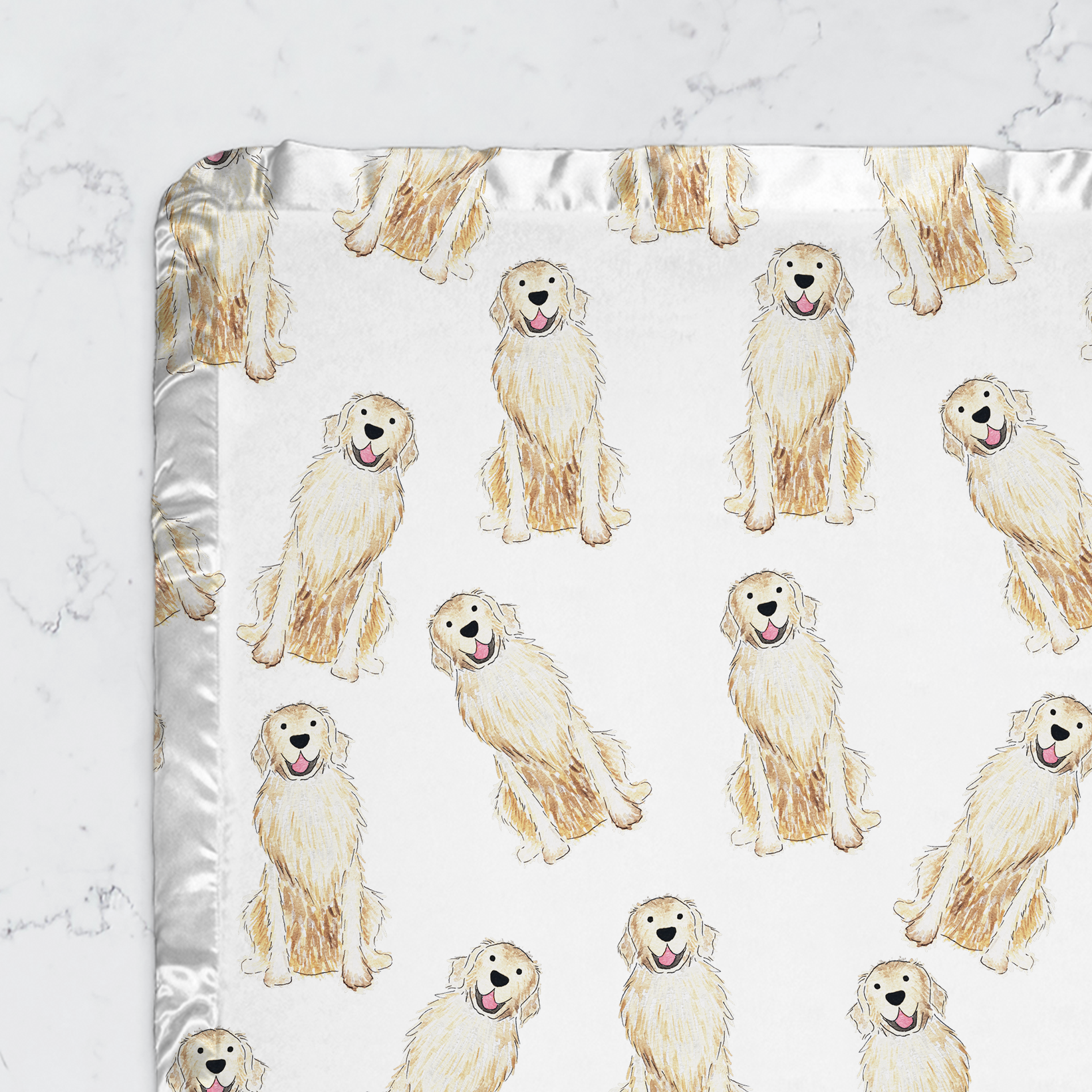 english cream golden retriever baby blanket with satin trim