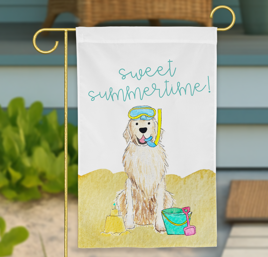 english cream golden retriever summer garden flag