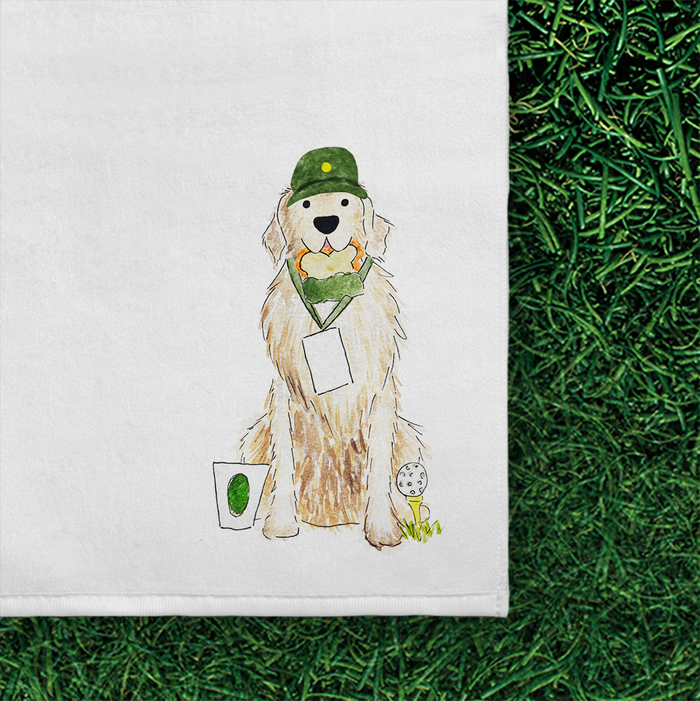 Golden Retriever tournament golf towel – unique gift for golfer dad or boyfriend