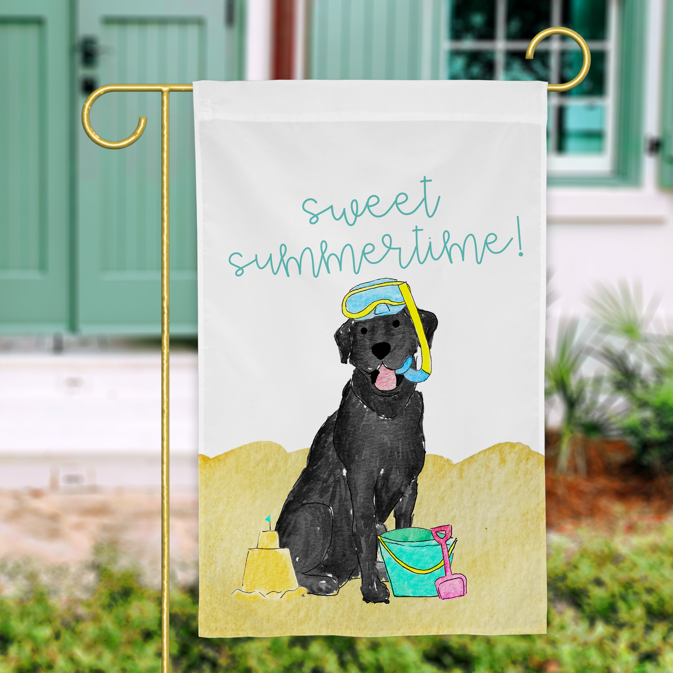 Sandy Summer Black Lab Garden Flag - 12