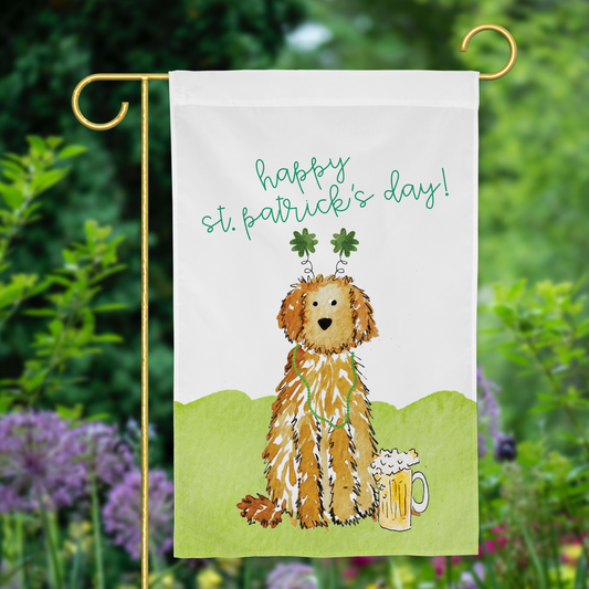 Lucky St. Patrick's Day Apricot Doodle Garden Flag