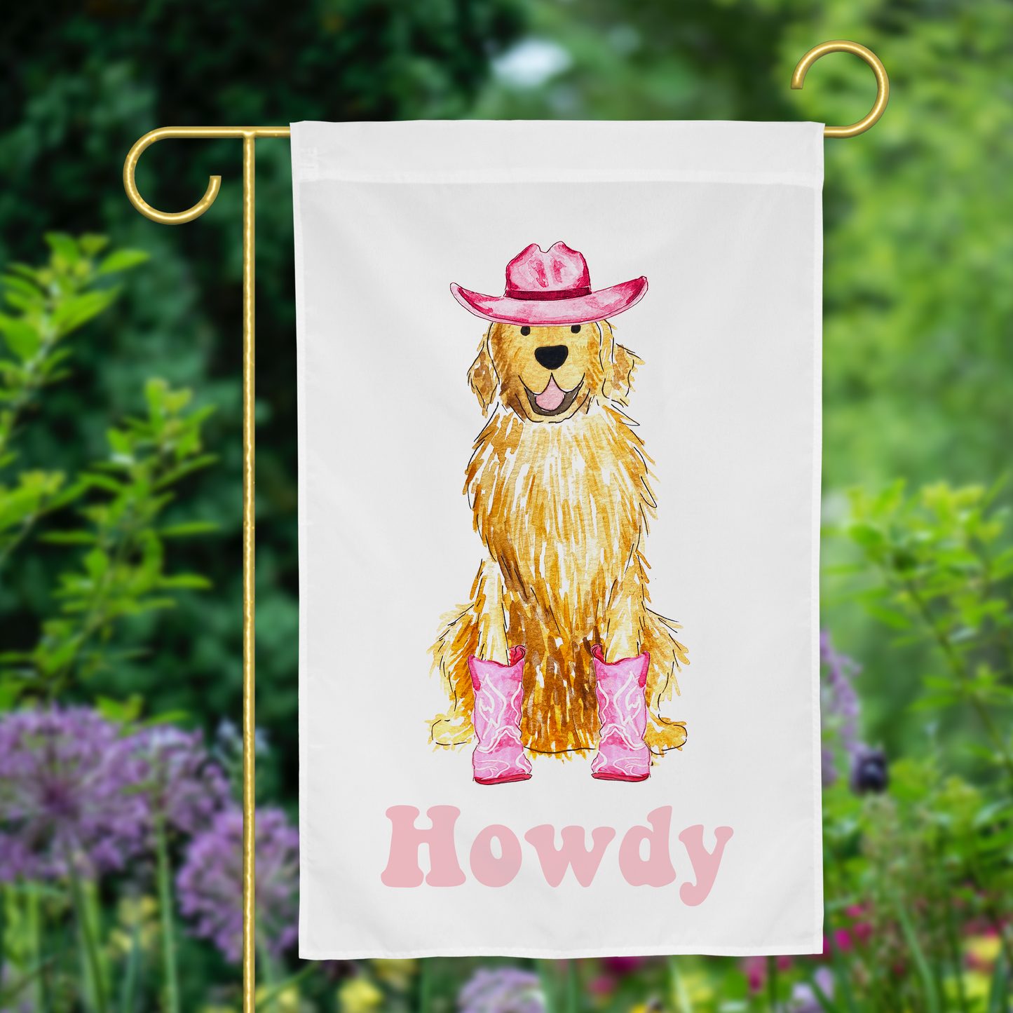 Howdy Cowgirl Golden Retriever Garden Flag