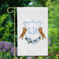 Personalized Watercolor Hydrangea Golden Retriever Crest Garden Flag