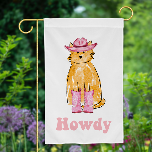 Howdy Cowgirl Cat Garden Flag