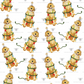Close-up of watercolor Golden Retriever Christmas pajama fabric pattern with festive lights and gold star