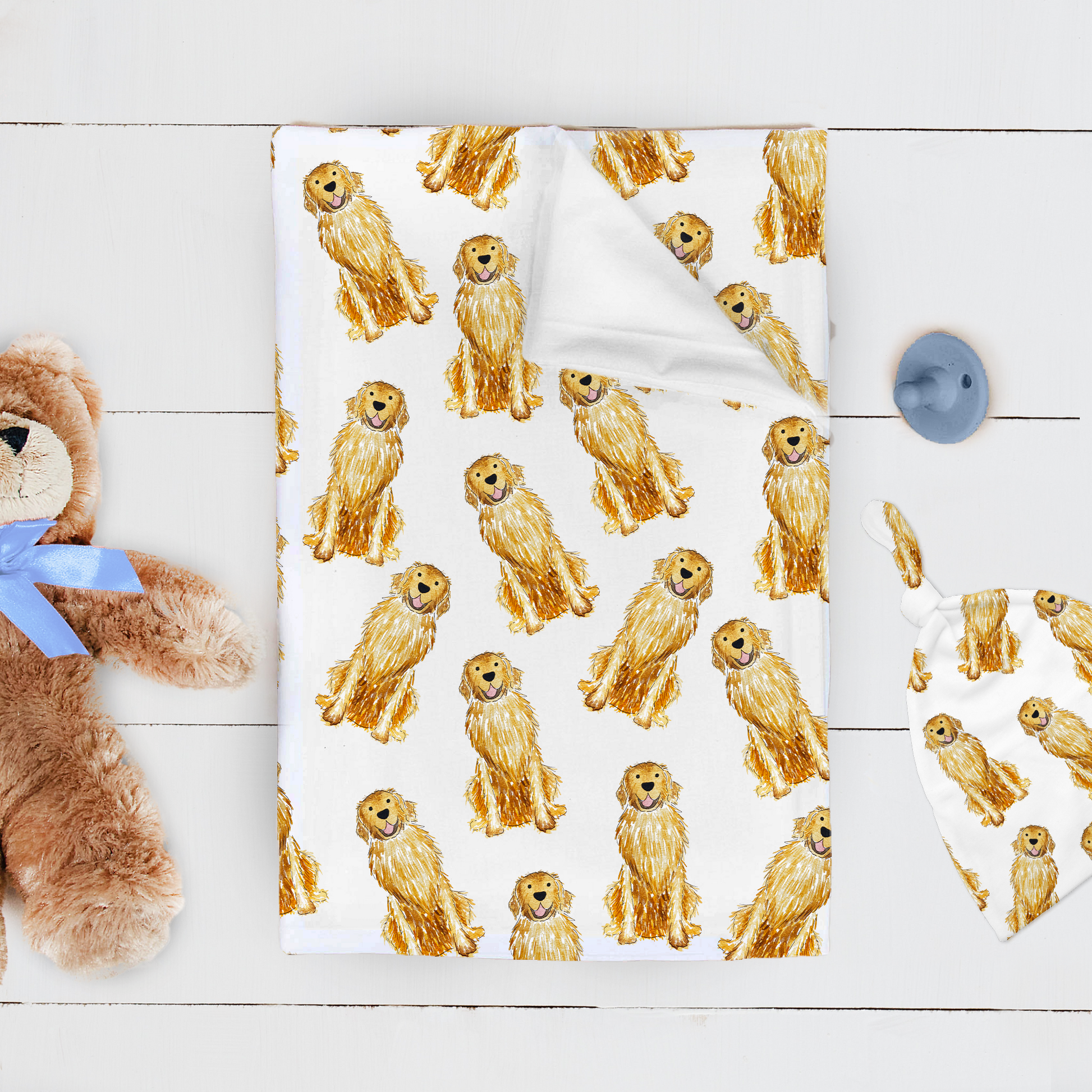golden retriever baby blanket, golden retriever baby swaddle, golden retriever nursery, red golden retriever swaddle, english cream golden retriever swaddle blanket