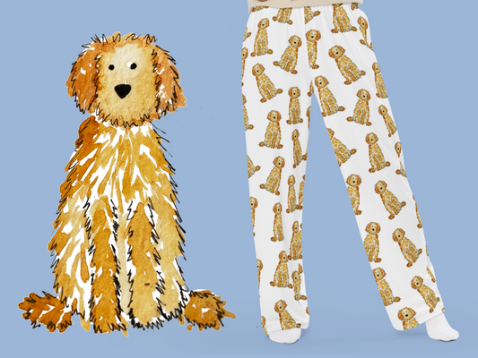 apricot doodle pajama pants, goldendoodle pajamas, labradoodle pjs, aussiedoodle lounge pants, doodle dog pajama pants, dog lover pajama pants, apricot doodle gifts, watercolor doodle pajamas, doodle sleep pants, dog print loungewear, unisex dog pajama pants, cozy doodle pjs, goldendoodle dog pajamas, dog mom pajamas, doodle dog clothing