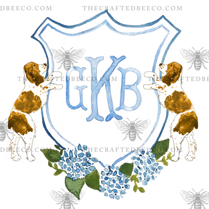 Personalized Watercolor Hydrangea Spaniel Crest Garden Flag