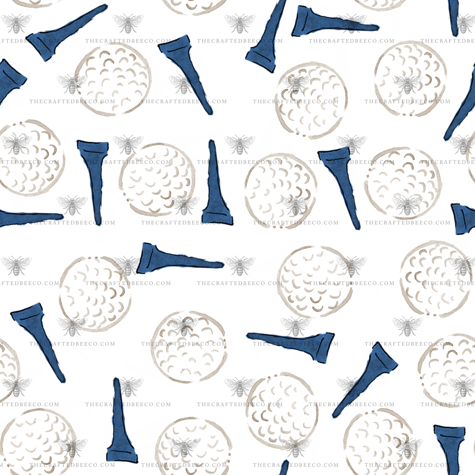Watercolor golf crib sheet in navy with golf balls and tees for classic boys nursery