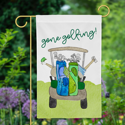 Watercolor golf garden flag with golf cart