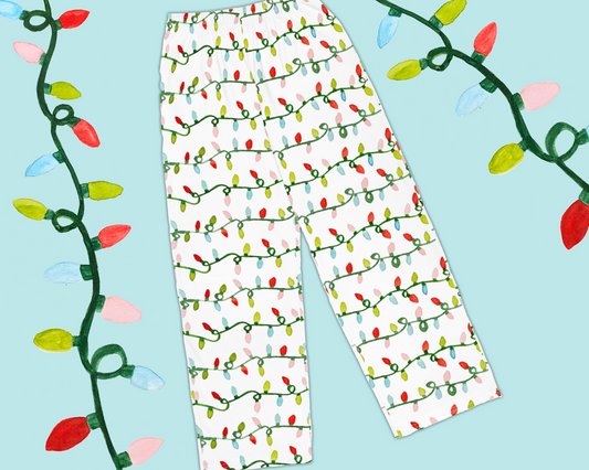 Watercolor Christmas Lights Wide-Leg Pajama Pants