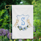 Personalized Watercolor Hydrangea Golden Retriever Crest Garden Flag