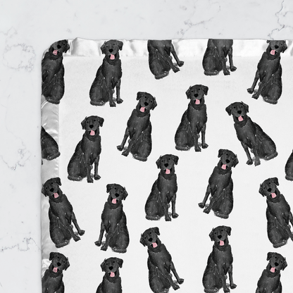 black lab baby blanket. Minky baby blanket with satin trim