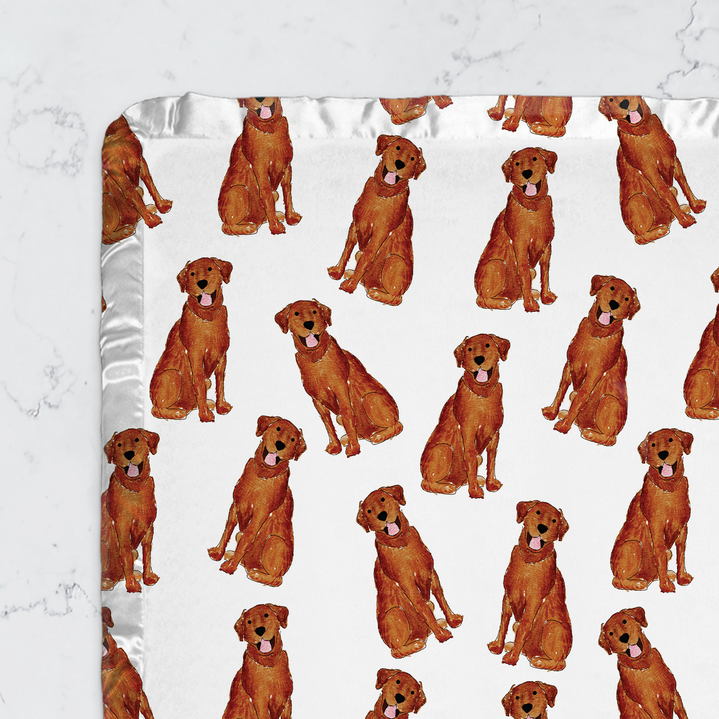 red lab baby blanket with satin trim
