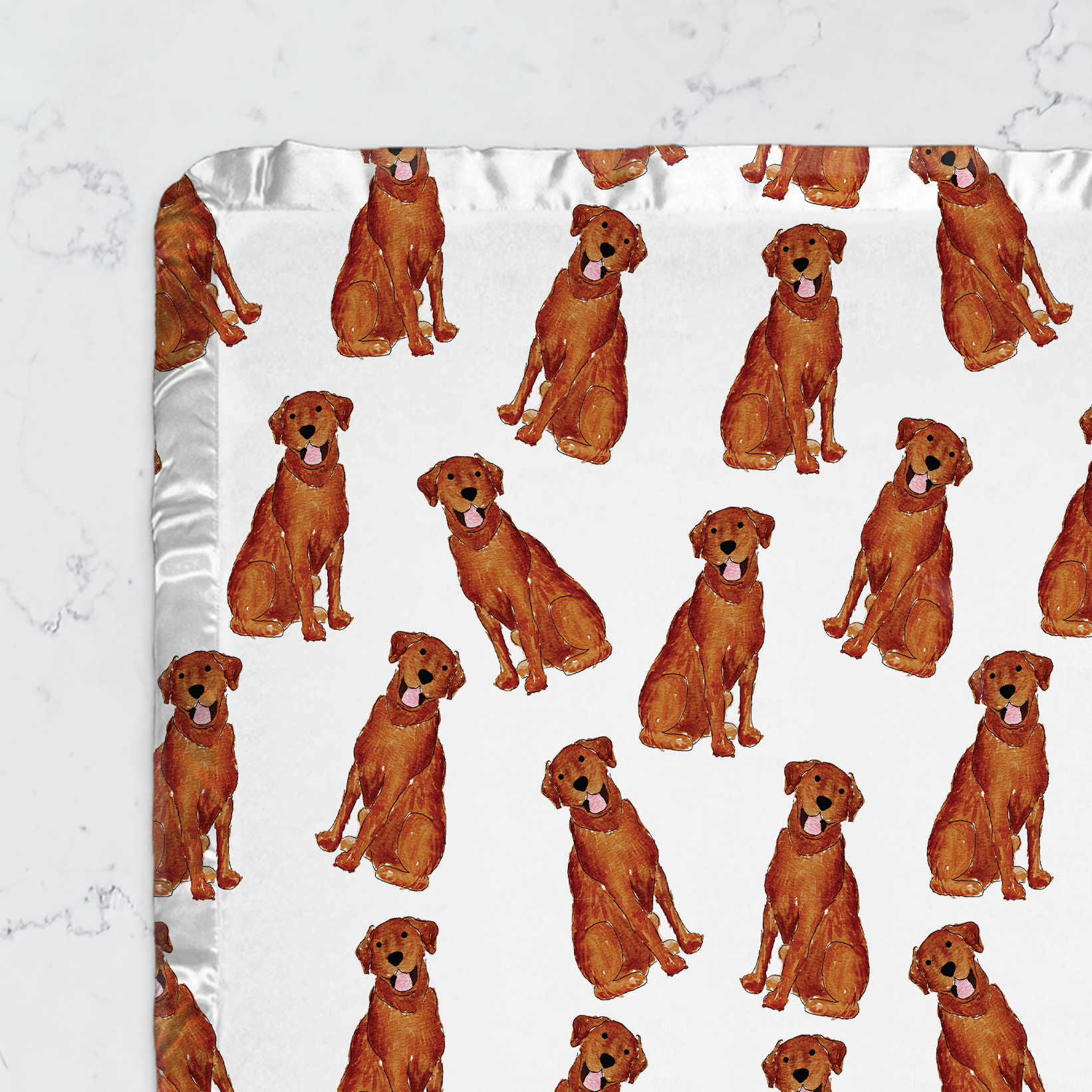 red lab baby blanket with satin trim