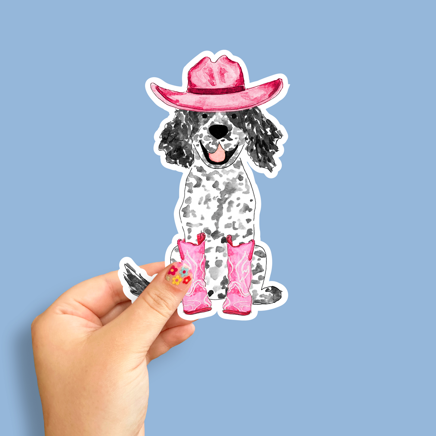 Howdy Cowgirl Brown Spaniel Stickers - 4" x 4"