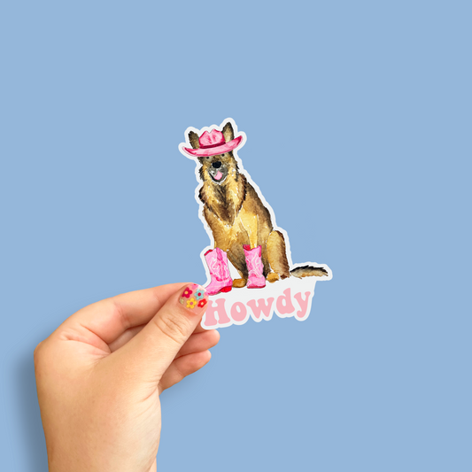 Howdy Cowgirl German Shepherd Decal Sticker - 4" x 4"