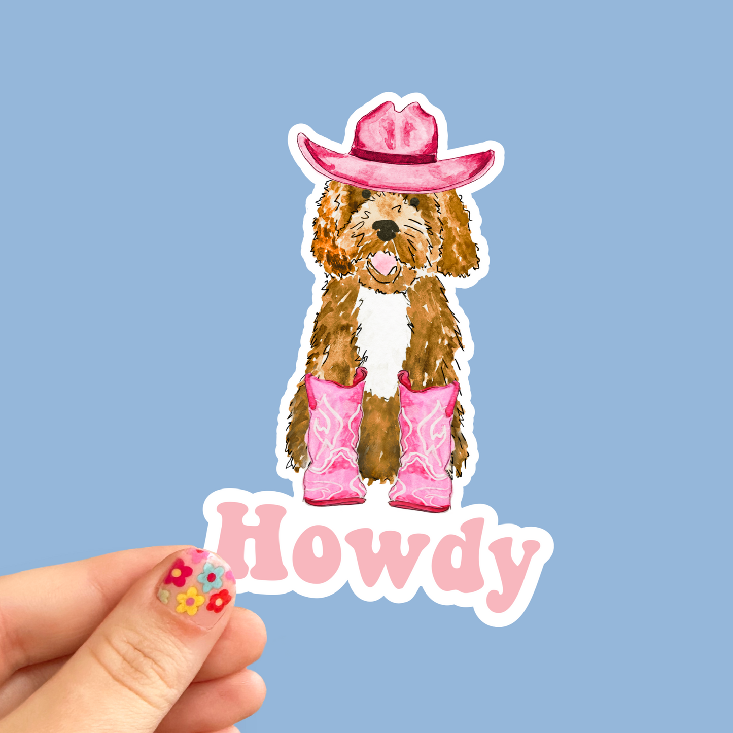 Howdy Cowgirl Apricot and Cream Mini Doodle Decal Sticker- 4" x 4"