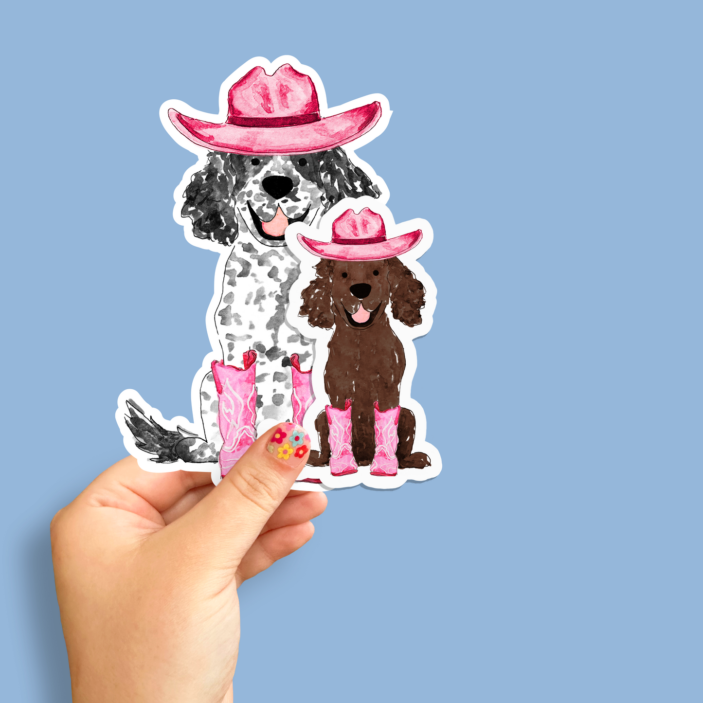 Howdy Cowgirl Brown Spaniel Stickers - 4" x 4"