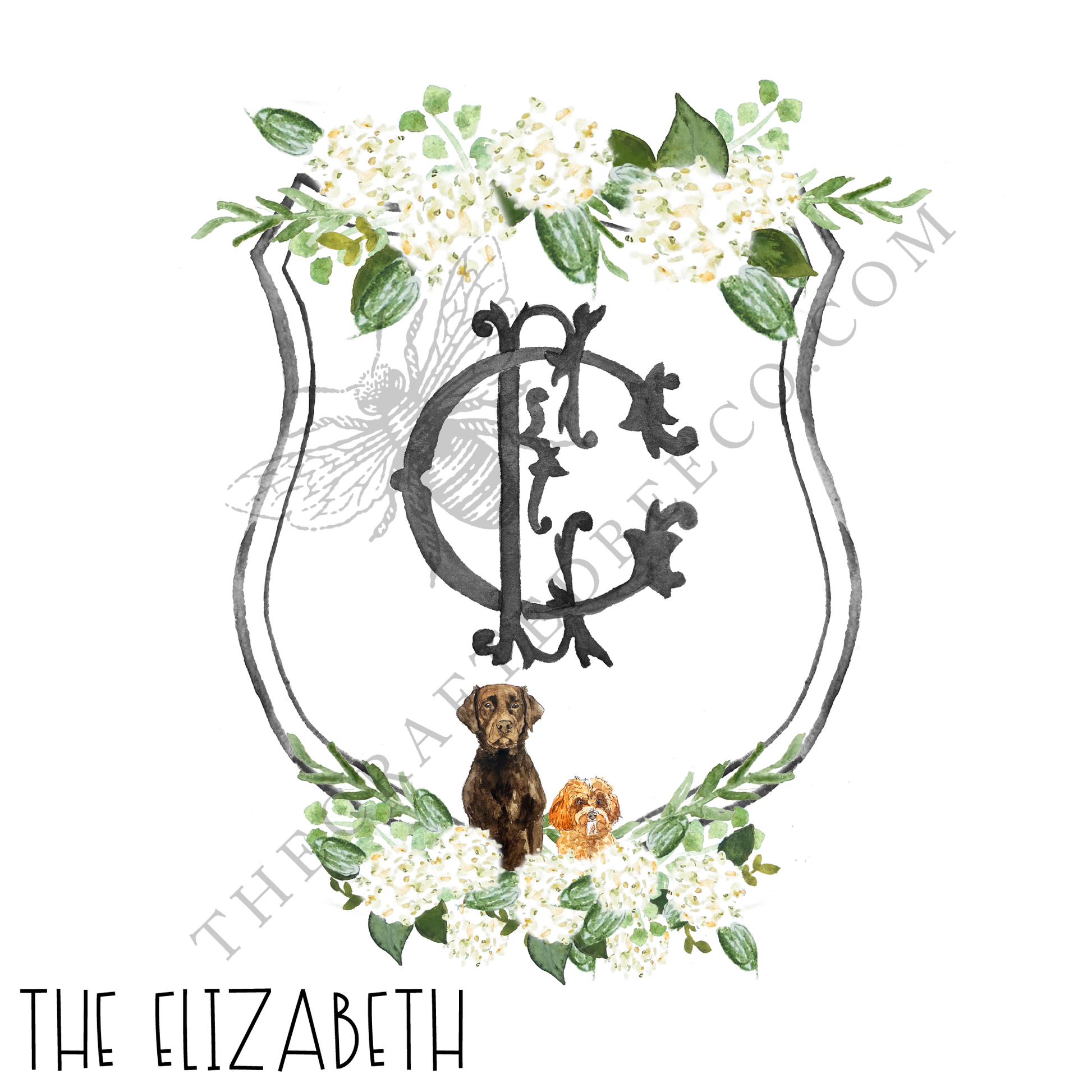 white hydrangea custom crest for wedding