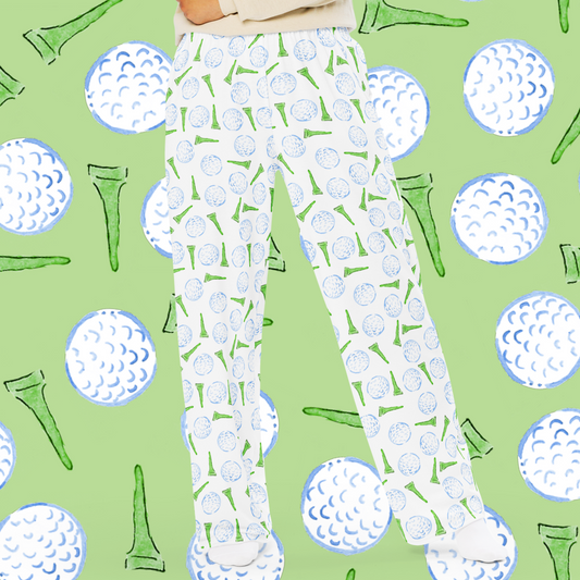 golf pajama pants, golf lounge pants, golf lover gift, white golf pajamas, watercolor golf tee pjs, unisex golf pajama pants, golf dad loungewear, golf mom pajamas, golf print sleep pants, golf themed clothing, comfy golf pants, cute golf pajamas, country club gift, golf inspired pjs, white golf pants sleepwear
